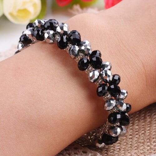 7inch Silver Black Color Crystal Bracelet Trendy Jewelry For Women Girls Gift