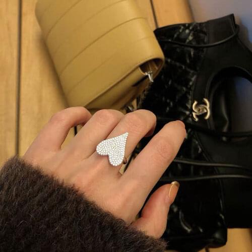 Brillian2021 New Adjustable Size Heart-shaped Inlaid AAA Zircon Woman Ring Bride Wedding Engagement Valentines Day Jewelry Gift