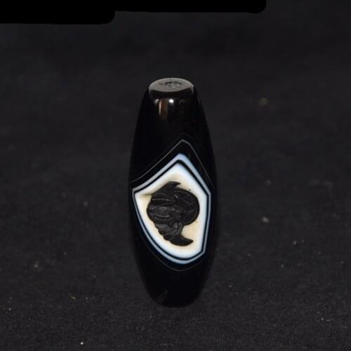 55*20mm Pure Natural Black&White Large Agate Stone Beads Carved With Bat And Copper Coin Patterns Free Shipping