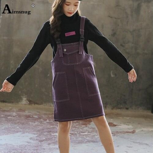 Children Girls Tracksuit Sets Turtleneck Sweater and Suspending Dresses Autumn Fashion two piece outfits Kids Clothing 2021