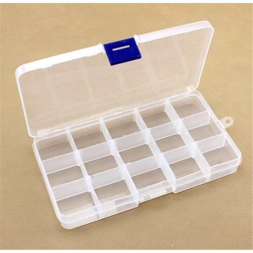Glossy Rectangle 15 Compartment Storage Box with Removable Divider Clear Plastic 15 Compartment Sundries Storage Box Jewelry Box