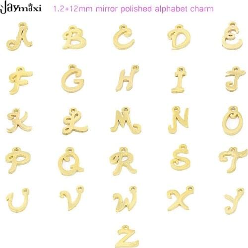Jaymaxi Stainless Steel DIY Jewelry Pendant 26 English A-Z Alphabet Accessories Mirror Polished Charm 26 pieces/lot 1.2*12mm