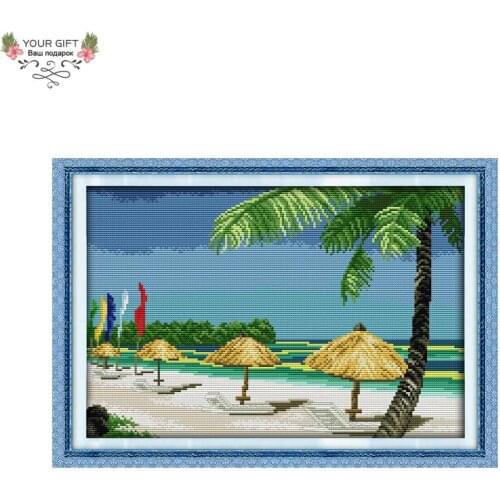 Joy Sunday F641 14CT 11CT Counted and Stamped Home Decoration Beach Scenery Needlework Needlepoint Embroidery Cross Stitch kits