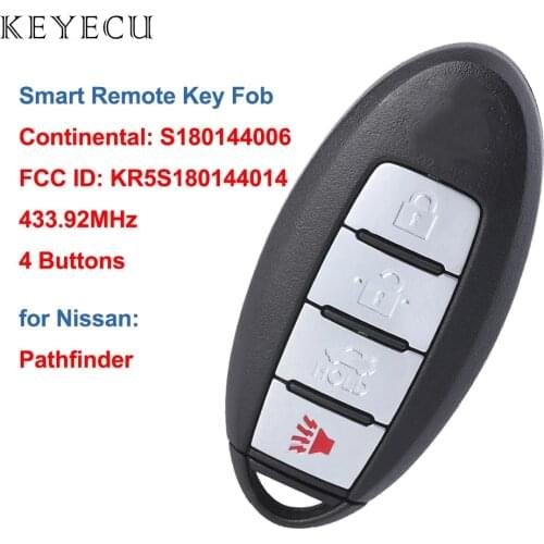 Keyecu S180144006 Smart Auto Car Remote Key Fob 4 Buttons 433.92Mhz for Nissan Pathfinder 2013 2014 2015 FCC ID: KR5S180144014