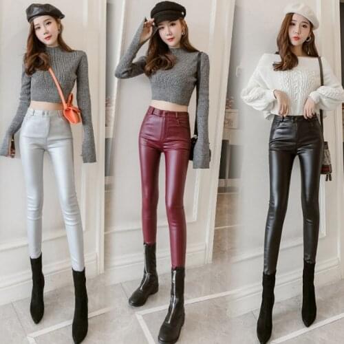 Leather Pants Women Pants Womens Leather Long Pants Pocket s High Waisted Leather Sexy Club Skinny Stretch Pencil Fashion