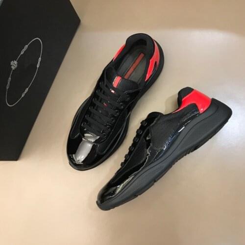 Cup Patent leather black and red split color with 3D elements design Rubber sole men sneakers business sports leather sneakers