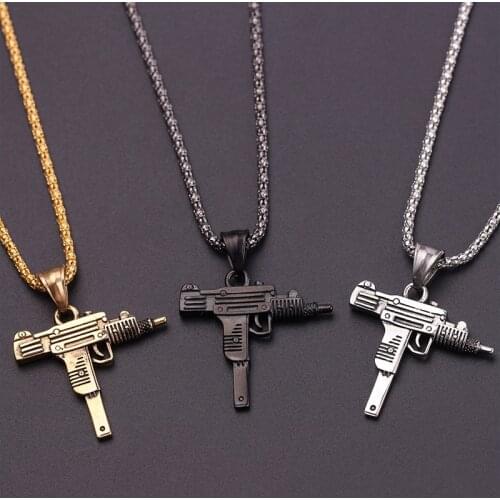 Personality Uzi Gun Shaped Pendant Necklace For Women Men Night Club Bar Party Accessory Gothic Male Punk Hip hop Chain Jewelry