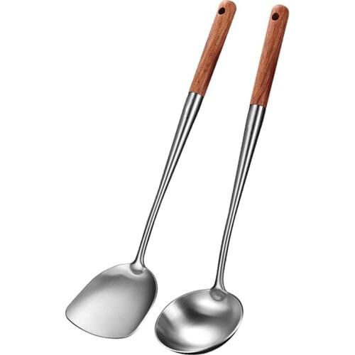 Wok Spatula and Ladle Tool Set, 17 Inches Spatula for Wok, Stainless Steel Wok Spatula