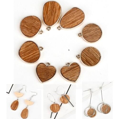 Fashion Delicate Zinc Alloy Metal Brown Color Solid Wood Charm Pendant for DIY Necklace Earring Jewelry Craft Findings