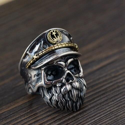 100% REAL S925 sterling silver rings for Man antique Thai silver skull personalized gimmick adjustable Man rings
