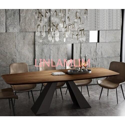 Stainless steel Dining Room Set Home Furniture minimalist modern wooden dining table and 8 chairs mesa de jantar muebles comedor