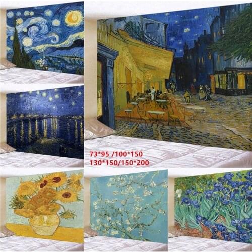 Geometry Famous Van Gogh Print Wall Hanging for Bedroom Room Hall Wall Painting Tapestry 95x73cm Boho House Decor