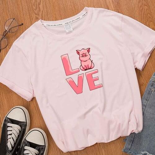 New Plus Size T Shirts for Women Cartoon Female Tops Tee Love Letters Pig Print Funny Print T Shirt for Girl Kawaii Clothes