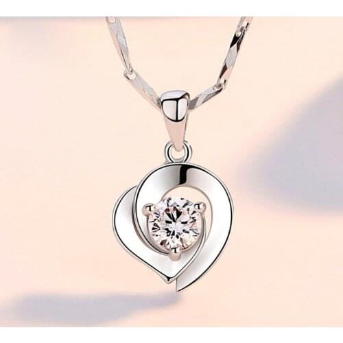 Hot Sale Korean Style Heart Shaped Crystal Zirconium Silver Color Female Pendant Necklace for Girl Women Party Jewelry
