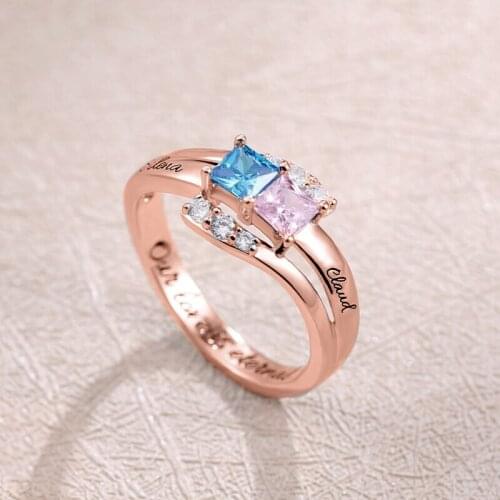 Drop Ship Custom Engraved Name Rings With Birthstone Finger Rings Stainless Steel Women Personalized Colorful Name Rings Jewelry