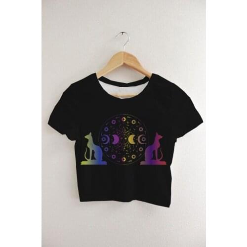 Custom Made your own designs Sublimation Print Astrology Queen Kitty Milk Silk Crop Tops