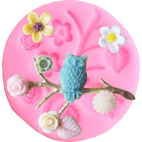 Branches Flower Silicone Mold Cupcake Topper Owl Fondant Cake Decorating Tools ​Chocolate Making Moulds Polymer Clay Molds
