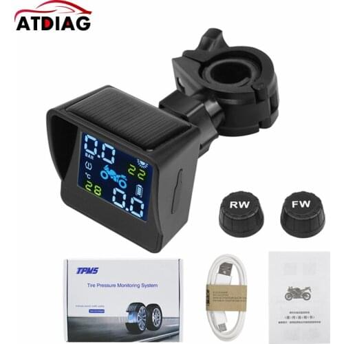 2021 USB Solar Charging Motorcycle TPMS Motor Tire Pressure Tyre Temperature Monitoring Alarm System with 2 External Sensors
