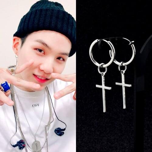 SOHOT New Unisex Drop Hoop Earring Cross Pendant Metal Stainless Steel Wholesale Jewelry Punk Hip Hop Party Chic Birthday Gift
