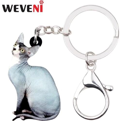 WEVENI Acrylic Canadian Sphynx Hairless Cat Key Chains Keychain Bag Jewelry For Women Girls Holder Car Charms Pet Wholesale