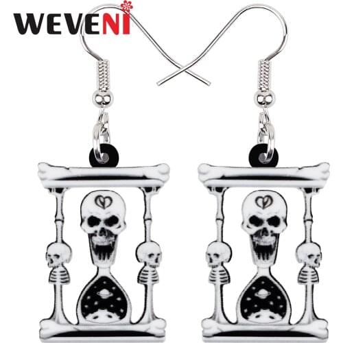 WEVENI Halloween Acrylic Horror Skull Skeleton Hourglass Earrings Fashion Big Drop Dangle Charms Gifts Jewelry For Women Girls