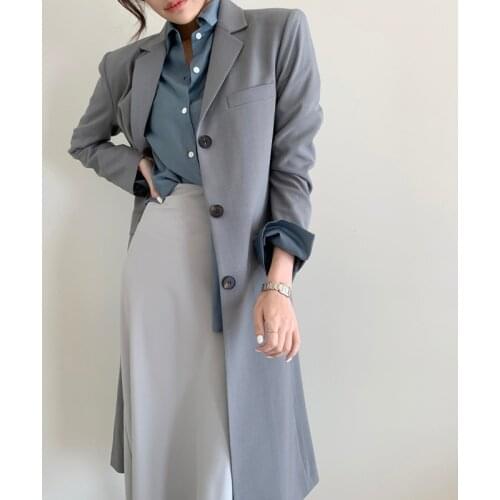 ZCSMLL Korea autumn elegant suit collar single breasted loose straight over the knee long windbreaker women casual jacket female