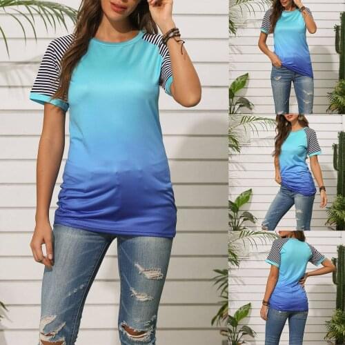 Womens New Fashion Printed Casual Short Sleeve T-Shirt Blue