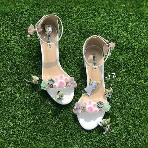 Cat Claws Cute Cosplay Size Womens Shoes A- line Buckle Hollow Chunky Heel Junior High School Sandals New