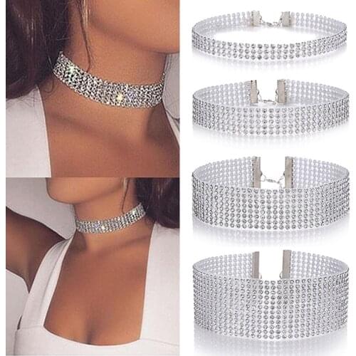 Trendy Fashion Women Element Necklace Full Crystal Rhinestone 4 Styles Chain Punk Choker Bundle Necklace Wedding Jewelry Collar