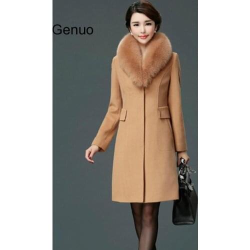 GareMay Women Fur Collar Coat outerwear winter clothing fashion thick warm woolen blends female elegant woolen coat for women