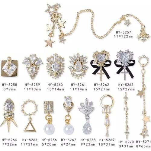 20 pcs/pack Luxury Charm Zircon Crystal 3D Nail Art Decorations Alloy Chain Classical Gems Manicure Design Jewelry Accessories