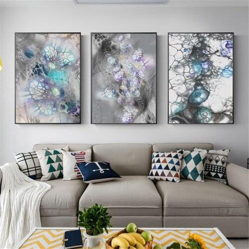 Abstract Colorful Mesh Canvas Painting Gray Blue Purple Wall Art Modern Posters and Prints Pictures for Living Room Home Decor