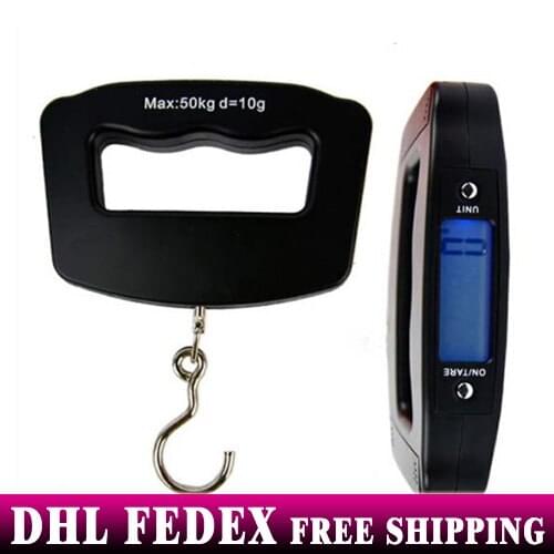 Free DHL FEDEX 200pcs Hotsale Hand Held Pocket 50kg/10g LCD Digital Electronic Weight Luggage Fish Fishing Hanging Hook Scale