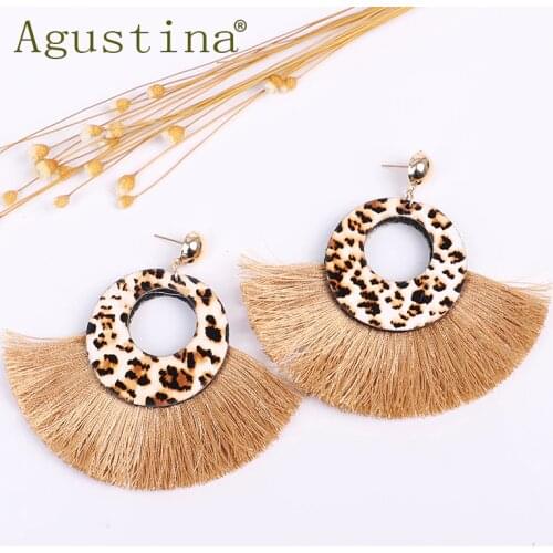 Bohemian leather Tassel Earrings Fashion Leopard print Women jewelry Drop Earring Geometric Fringe Hollow Earrings Statement