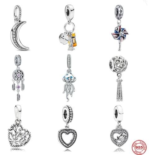 New 925 Sterling Silver Moon Family Tree Octopus Mom Pendant Charm bead Fit Original Pandora Bracelet DIY Jewelry For Women
