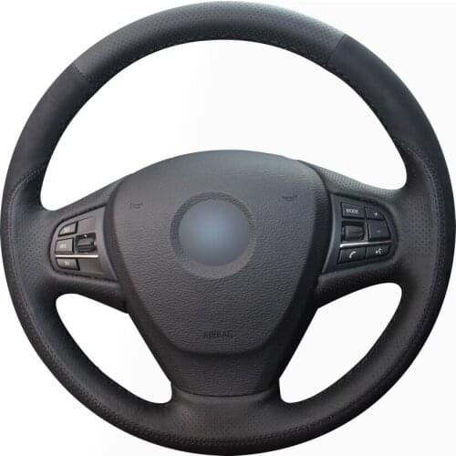 Black Natural Leather Black Suede Car Steering Wheel Cover for BMW F25 X3 2011-2017 F15 X5 2014