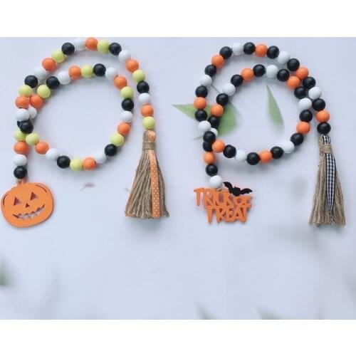2pcs Halloween DIY Wooden Bead Garland with Tassels Farmhouse Beads Rustic Country Decor Kid Room Wall Hanging Ornaments