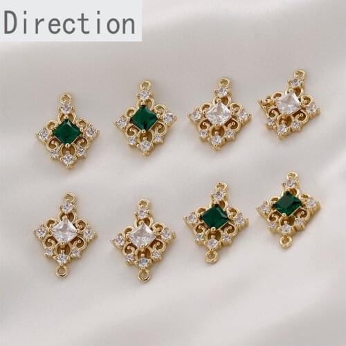 14k gold retro hollow double hanging diamond zircon pendant diy handmade ear jewelry bracelet necklace pendant accessory
