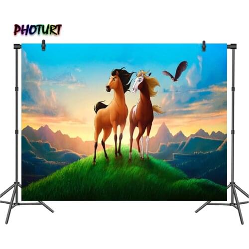 PHOTURT Spirit Horse Background Kids Birthday Backdrop Cimarron Stallion Polyester Vinyl Banner Photography Studios Props