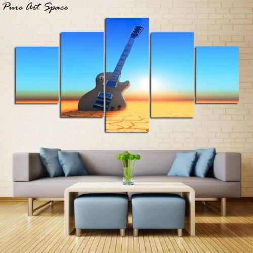 5 Piece Electric Guitar Pictures Modern Wall Paintings with Frame Electric Guitar in Desert Canvas Art Wall Prints Home Decor