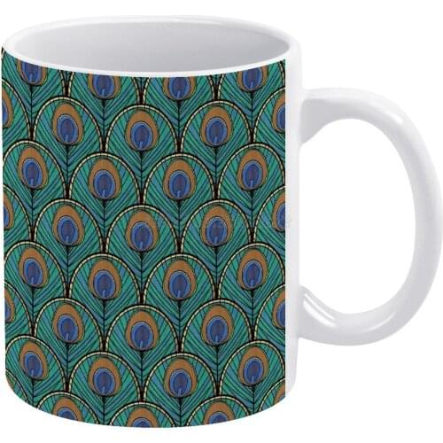 Glitz Art Deco Peacock Feathers White Mug Vintage Mug New Unisex Size Mug Peacock Peacock Feathers Art 192s Vintage Inspired G