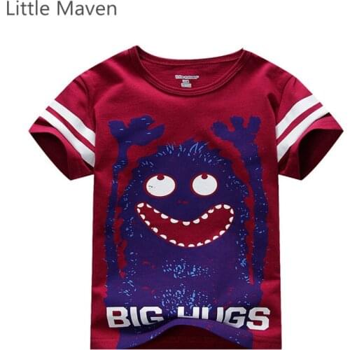 Little Maven Brand New Summer Boys Big Hugs Short Sleeve O-neck Cotton Causal Character Children Tshirt