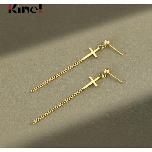 Kinel Earrings Korean Silver 925 Jewelry INS Simple Cross Tassel Long Earrings Stud 925 Sterling Silver Fine Jewelry