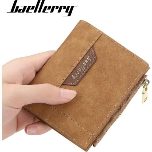 Baellerry New Male Fashion Soft Leather Short Wallet Multi-card Site Vertical Buckle Zipper Money Bag Casual Coin Pocket for Men