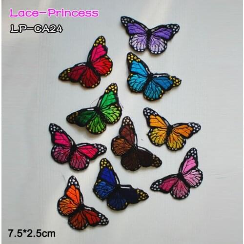 20 PCS 7.5X2.5CM lace fabric colorful butterfly applique patch embroidered stage cheongsam clothes diy accessories LP-CA24