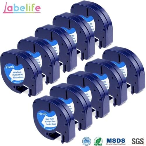 Labelife 10Pack 12mm Plastic Letra Tag LT-100H Label Tape 91201 Black on White Compatible For DYMO Label Makers,Label Printer