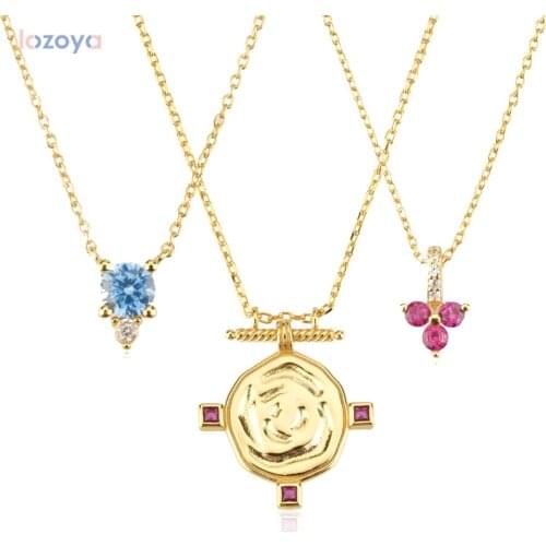 LOZOYA 925 Sterling Silver Long Chain Crystal Red 2021 Luxury Collar Gold Garnet Medal Necklace Choker Women Wedding Jewelry