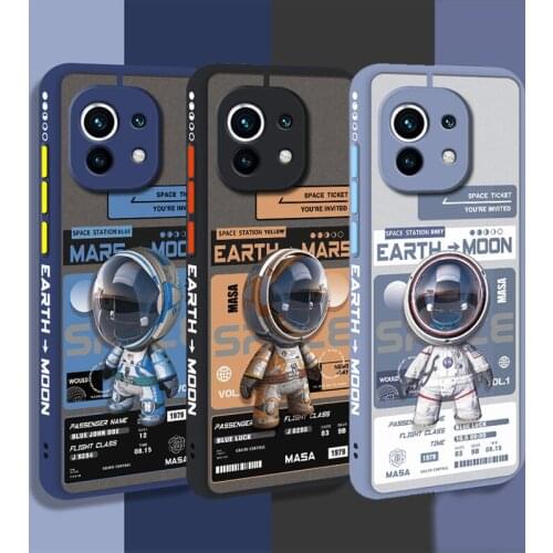 Space Astronaut Matte Translucent Phone Case For Xiaomi Mi 11 10 Ultra 10T 9T Pro Lite 8 9 10S POCO F3 Silicone Hard Cover Coque