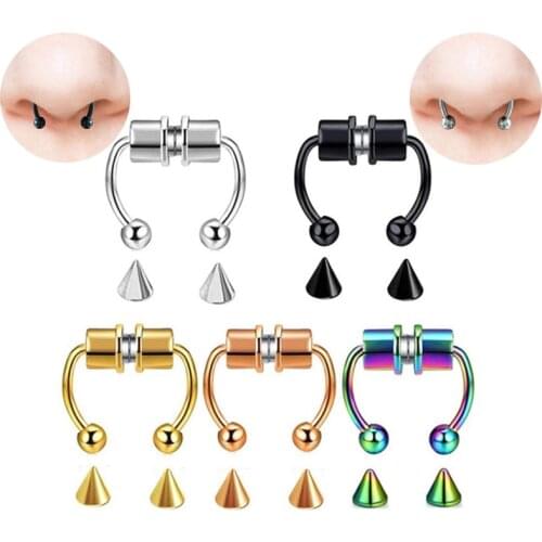 Fashion Unisex Nose Ring Reusable Alloy Fake Magnetic Horseshoe Non Piercing Hoop for Party Bars Wedding Jewelry Gifts