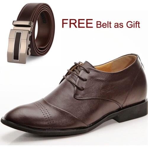 Men Formal Shoes Men Leather Pointed Toe Dress Shoes Derby Shoes With Free Belt As Gift